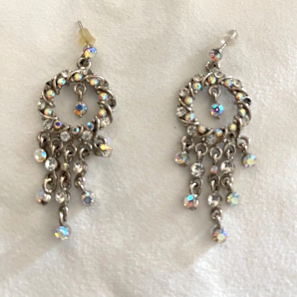 Chandelier Earrings Womens‎ OS Silver AB Rhinestone Glam Drop Dangle Opalescent